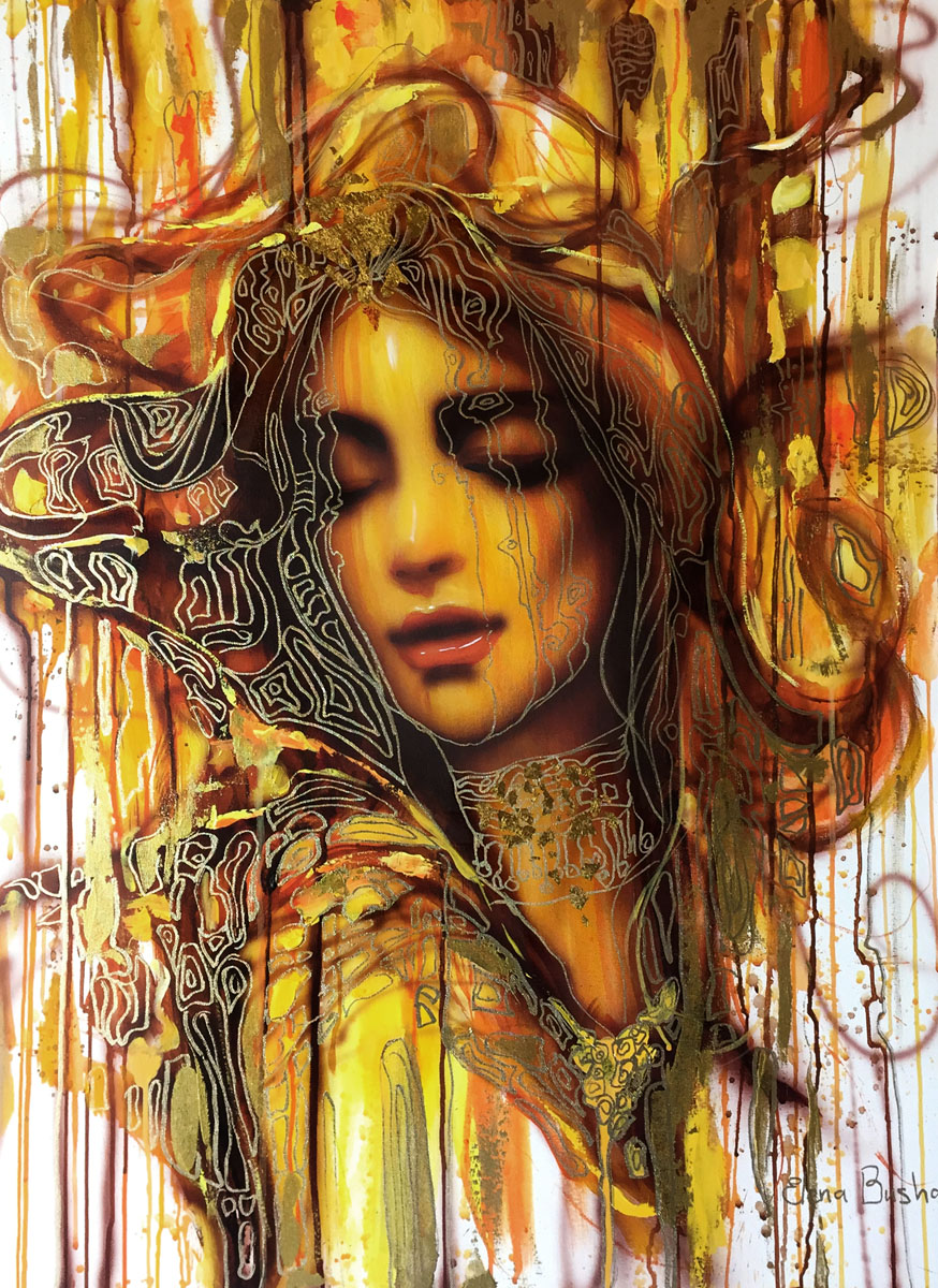1 (a) Golden Beauty, $1300, 30in x 40in, mixed media on canvas